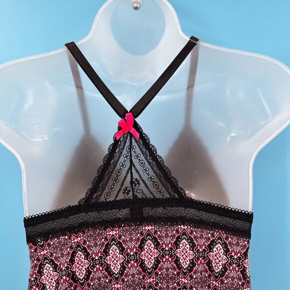 Y2K Lingerie Slip Dress Mini size Small Babydoll Pink Black Lace Retro - Picture 7 of 12
